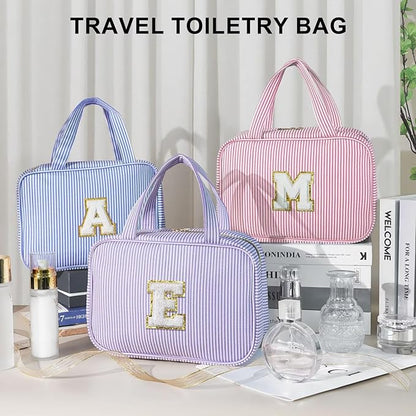 TOPEAST Hanging Toiletry Bag for Women - Travel Toiletry Bag Makeup Bag, Portable Toiletries Travel Bag and Cosmetic Bag, Airplane Travel Essentials - Letter C, Blue
