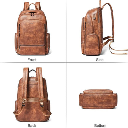 Leather Backpack for Women, Fits 15.6 Inch Laptop, Soft Vegan Leather Backpack for Travel and Daily Use, Brown