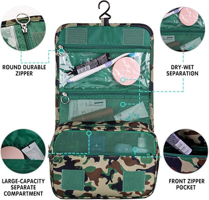 Kids Hanging Toiletry Bag for Boys, Travel Toiletry Bag for Little Young Boys Waterproof Wash Bag Toddler Traveling Toiletries, Dinosaur Camo