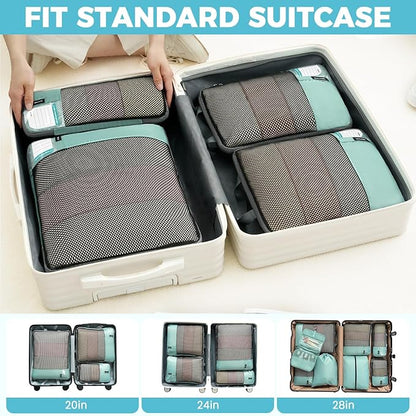 BAGAIL 4 Set/6 Set/8 Set Compression Packing Cubes Travel Accessories Expandable Packing Organizers(HalfMesh,8-DustyBlue)