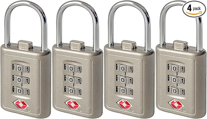 Combination Lock TSA Approved Lock 3 Digit Code Padlock Luggage Lock for Bags, Luggage, Backpacks, Toolboxes, Suitcases, Storage Cabinets (4 Pack)