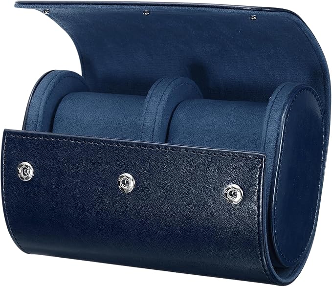 HARFINGTON Watch Roll Travel Case 2 Slot Portable Leather Watch Case for Men and Women, Watches Storage Organizer with Removable Pillows for Traveling, Display, Home Storage, Blue