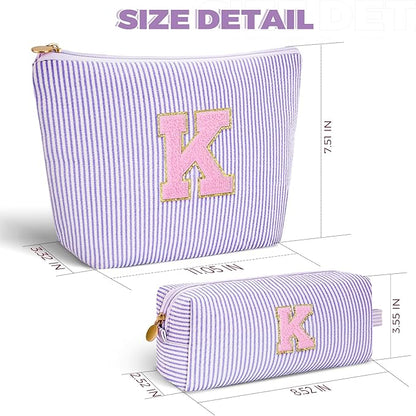 Monogrammed Gifts for Women - Cosmetic Bag for Teen,Initial Cute Makeup Bag Set for Women,Trendy Pouch for Niece Sister Friend Female Her,Birthday Gifts for Daughter - Lavender,K