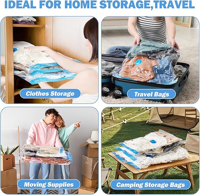 Vacuum Storage Bags with USB Electric Pump, 12 Pack Vacuum Seal Bags for Clothing Travel(4 Large/4 Medium/4 Small), Portable Space Saver Bag for Travel Luggage, Blankets