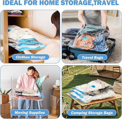 Vacuum Storage Bags with USB Electric Pump, 12 Pack Vacuum Seal Bags for Clothing Travel(4 Large/4 Medium/4 Small), Portable Space Saver Bag for Travel Luggage, Blankets