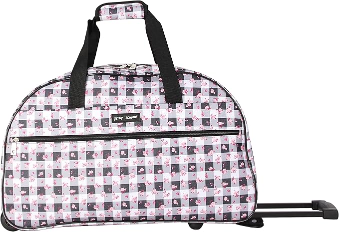 Betsey Johnson Designer Carry On Luggage Collection - Lightweight Pattern 22 Inch Duffel Bag- Weekender Overnight Business Travel Suitcase with 2- Rolling Spinner Wheels (Gingham Roses)