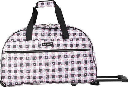 Betsey Johnson Designer Carry On Luggage Collection - Lightweight Pattern 22 Inch Duffel Bag- Weekender Overnight Business Travel Suitcase with 2- Rolling Spinner Wheels (Gingham Roses)