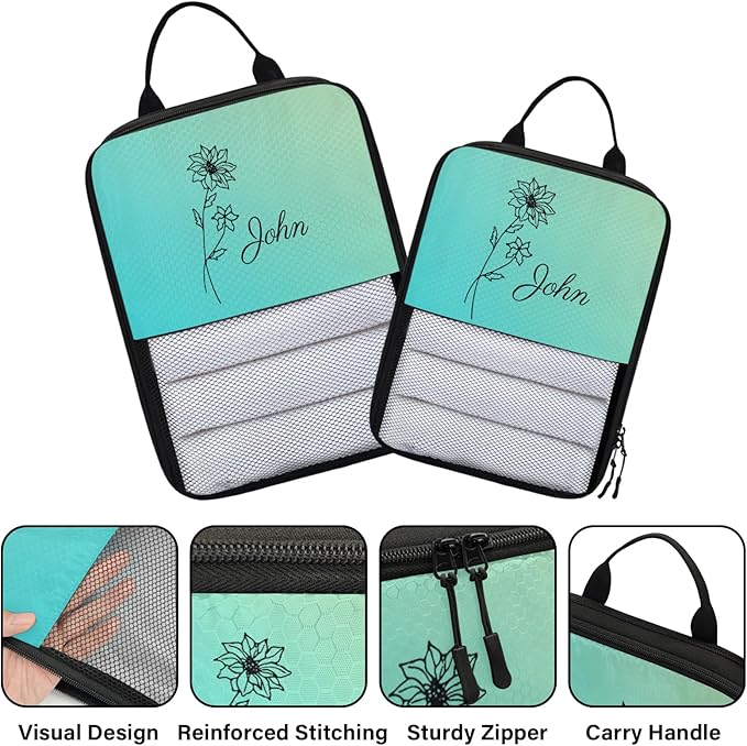 Custom 6 Set Compression Packing Cubes with Name Personalized Compressible Expandable Packing Organizers Luggage Carry On Suitcase Bags Travel Accessories Gifts, December Flower