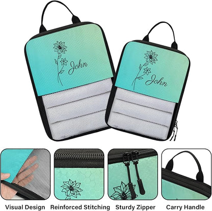 Custom 6 Set Compression Packing Cubes with Name Personalized Compressible Expandable Packing Organizers Luggage Carry On Suitcase Bags Travel Accessories Gifts, December Flower