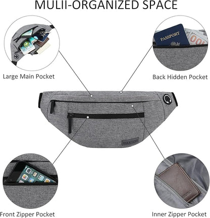 MAXTOP Large Crossbody Fanny Pack with 4-Zipper Pockets,Gifts for Enjoy Sports Festival Workout Traveling Running Casual Hands-Free Wallets Waist Pack Phone Bag Carrying All Phones