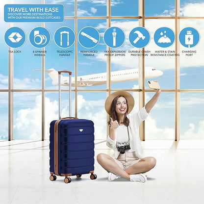 Flight Knight 24x16x10 Expandable Carry On Suitcase Hardside TSA Lock USB C Lightweight Luggage Silent Double Spinner Wheels Maximum Overhead Carry-On Bag For Virgin & South West Approved Airlines