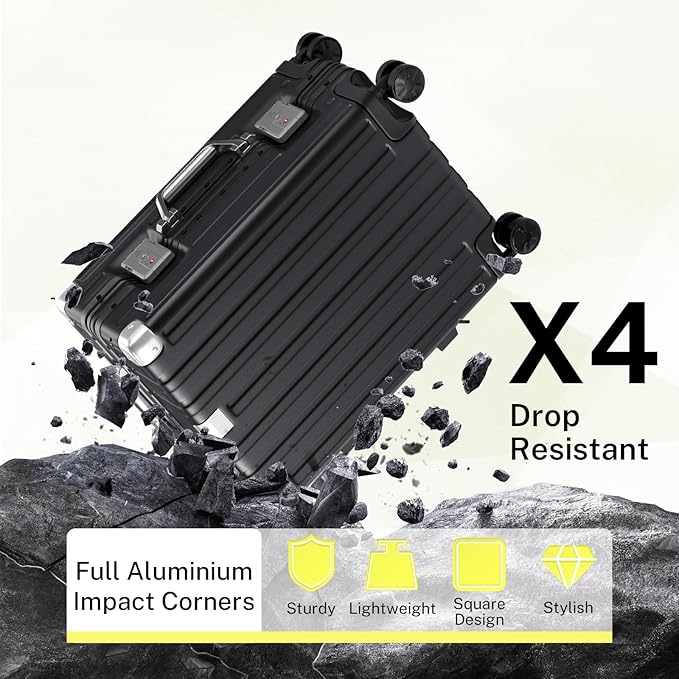 Krute Carry On Luggage 20 inch Aluminum Frame Luggage with Spinner Wheels Hardshell No Zipper PC+ABS TSA Lock Zipperless Suitcases