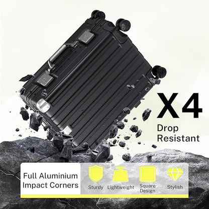 Krute Carry On Luggage 20 inch Aluminum Frame Luggage with Spinner Wheels Hardshell No Zipper PC+ABS TSA Lock Zipperless Suitcases