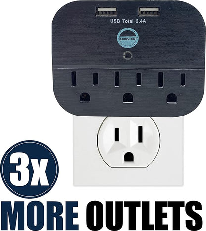 Cruise Approved Power Strip - Non Surge Protector Travel Power Strip with 2 USB Outlets - Cruise Ship Essentials 2025 & 2026 for Carnival, Princess, Norwegian, Holland America, MSC & Major Lines
