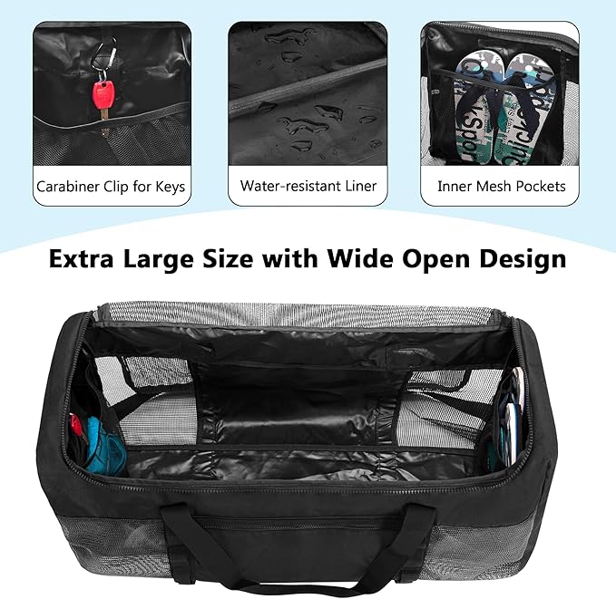 Fasrom XL Mesh Dive Duffel Bag for Scuba Diving Gear, Oversized Sport Duffle Bag for Snorkeling, Swimming, Beach and Gym Items, Black (Empty Bag Only)