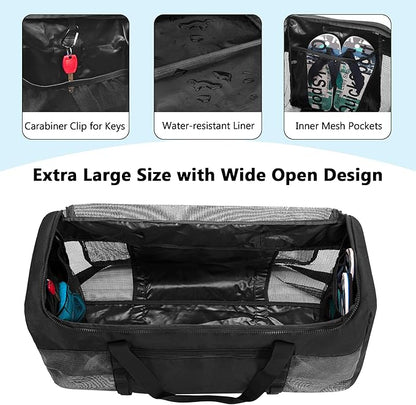 Fasrom XL Mesh Dive Duffel Bag for Scuba Diving Gear, Oversized Sport Duffle Bag for Snorkeling, Swimming, Beach and Gym Items, Black (Empty Bag Only)