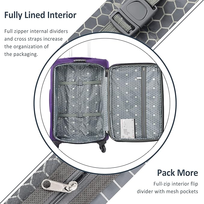 Luggage Sets 3 Piece Softside Expandable Lightweight Durable Softshell Suitcase Sets Spinner Wheels TSA Lock