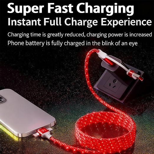 USB Cable PD Fast Charger Lighted Up(USB 6IN1 Starry Red) Mobile Phone Data Cable,Fast Charging Cable,TPE Material,Compatible with Almost All Devices.