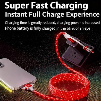 USB Cable PD Fast Charger Lighted Up(USB 6IN1 Starry Red) Mobile Phone Data Cable,Fast Charging Cable,TPE Material,Compatible with Almost All Devices.
