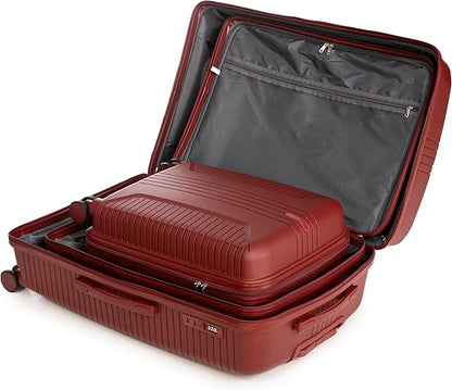 Campfun 3 Piece Luggage Sets, PP Suitcase Set with Double Spinner Wheels Hang Hook, Durable Carry On Luggage with Combination Lock, 20/24/28 inch, Red