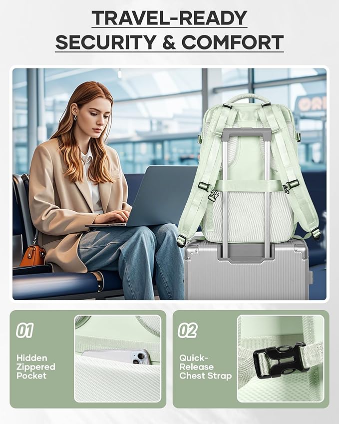 wepadre Vacuum Travel Backpack with Pump Travel Backpack with Vacuum System Easy Vac Pack Backpacks Vacpack Compression Backpacks Mochila de Viaje Compresion al Vacio Mint Green
