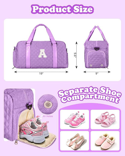 Initial Travel Duffle Bag Women Girls Christmas Gift: Personalized Weekender bags, Dance Cheer bag Sports for Girl, Kid Gymnastics Bags, Birthday Gifts for Women Kids Teens