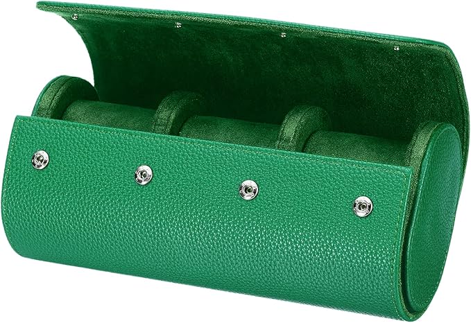 HARFINGTON Watch Roll Travel Case 3 Slot Portable Leather Watch Case for Men and Women, Watches Storage Organizer with Removable Pillow for Traveling, Display, Textured Green