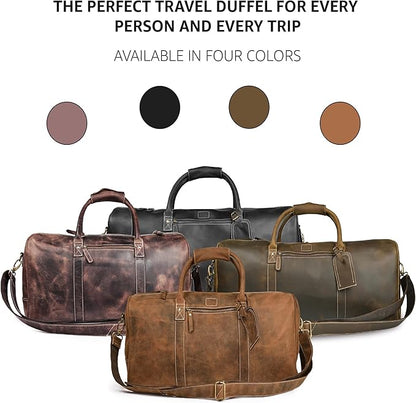 Leather Village Leather Duffel Bags for Men & Women-Stylish Travel Weekender Carry-On Sports Gym Overnight Luggage Bag - 20 Inch - Rustic Brown