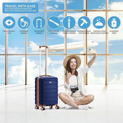 Flight Knight 21.5x15.5x9" Expandable Carry On Suitcase Hardside TSA Lock & USB C Port Lightweight Luggage Silent Double Spinner Wheels Maximum Canada Air Overhead Carry-On Bag Many Airlines Approved