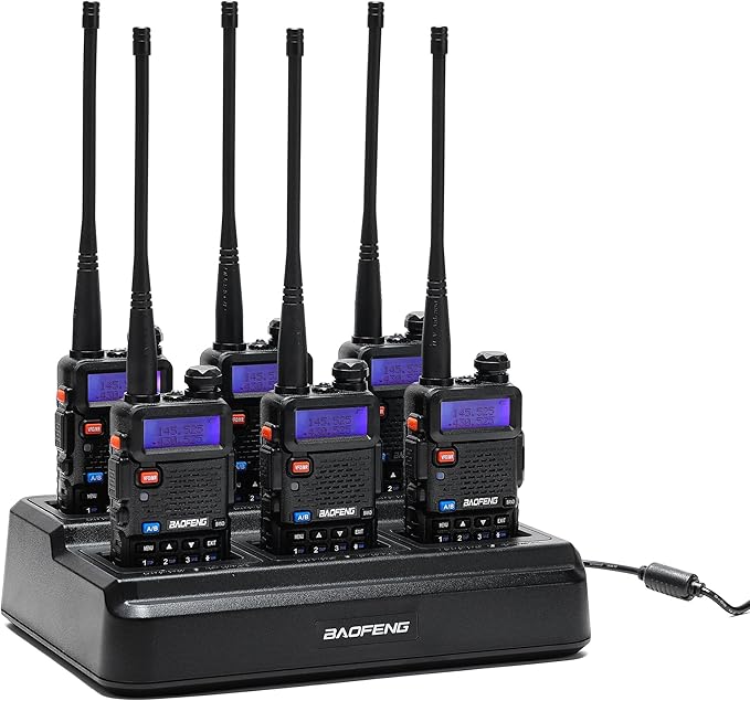 Baofeng UV-5R Dual Band Two Way Radio Handheld Ham Radio Long Range Walkie Talkies Pack of 6 for Hiking Camping Hunting Skiing Trip(Black) with 6 Way Charger