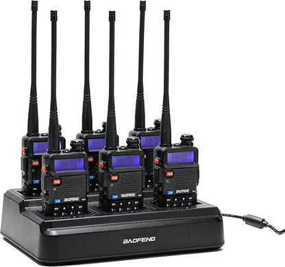 Baofeng UV-5R Dual Band Two Way Radio Handheld Ham Radio Long Range Walkie Talkies Pack of 6 for Hiking Camping Hunting Skiing Trip(Black) with 6 Way Charger