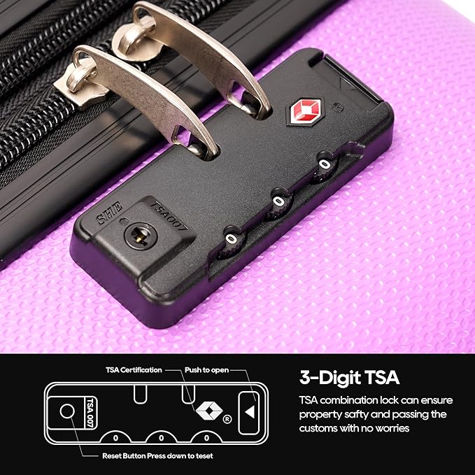 GinzaTravel 3-piece expandable luggage sets with Spinner Wheels， ABS hardshell Suitcase with TSA Lock，Large Luggage for Family Travel & carry on 20/24/28，Purple color