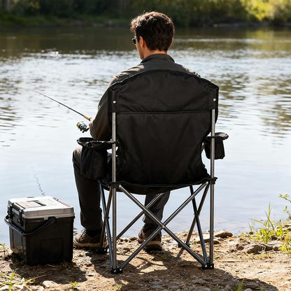 2PC Camping Chairs Portable Chair Folding Chair with Cooler Bag and Cup Holder for Outdoor,Sports,Beach,Fishing, Hiking, Travel, Picnic, Backyard,2PC,Black