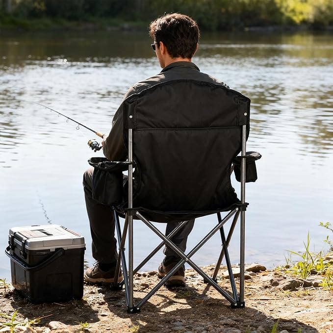 Camping Chairs Portable Chair Folding Chair with Cooler Bag and Cup Holder for Outdoor,Sports,Beach,Fishing, Hiking, Travel, Picnic, Backyard,1PC,Black