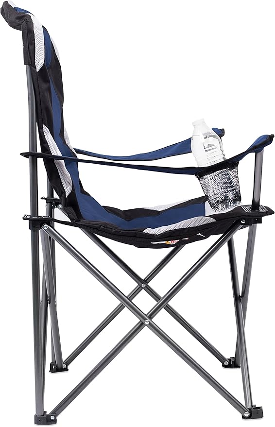 Internet's Best 2 Pack Padded Camping Folding Chair | Outdoor | Navy Blue | Sports | Cup Holder | Comfortable | Carry Bag | Beach | Quad