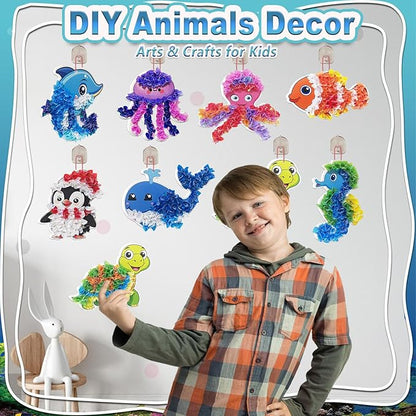 JRD&BS WINL Magical Ocean Animal Poke Art - Dolphin, Jellyfish, Seahorse, Turtle, Octopus, No-Mess Craft Kit for Kids 4-9,Marine Biology Learning Toy, Creative Gift for Preschoolers