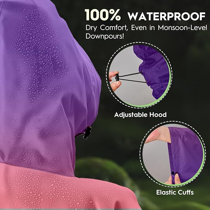 Bruvoalon 3-in-1 Rain Poncho with 1/4 Zip & Chest Pocket, Waterproof, Sunshade, Ground Mat for Adults & Youth Emergency
