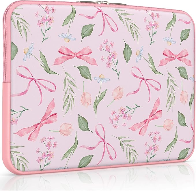 iCasso Laptop Sleeve 13 inch for MacBook Air 13-13.6 inch,Cute Laptop case for MacBook Pro 13 inch 14 inch, Slim Protective Travel Carrying Case Sleeve for 14 inch Chromebook, HP, Flower Bow Pink