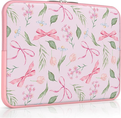 iCasso Laptop Sleeve 13 inch for MacBook Air 13-13.6 inch,Cute Laptop case for MacBook Pro 13 inch 14 inch, Slim Protective Travel Carrying Case Sleeve for 14 inch Chromebook, HP, Flower Bow Pink