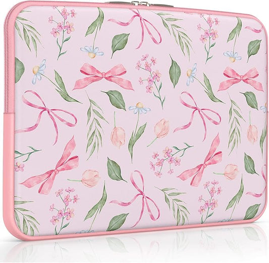 iCasso Laptop Sleeve 13 inch for MacBook Air 13-13.6 inch,Cute Laptop case for MacBook Pro 13 inch 14 inch, Slim Protective Travel Carrying Case Sleeve for 14 inch Chromebook, HP, Flower Bow Pink