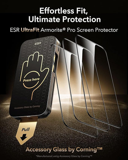 ESR Accessory Glass by Corning™ 3 Pack 9H+ Glass for iPhone 16 Pro Max Screen Protector, Military Grade Shatterproof & Durable with UltraFit Tray