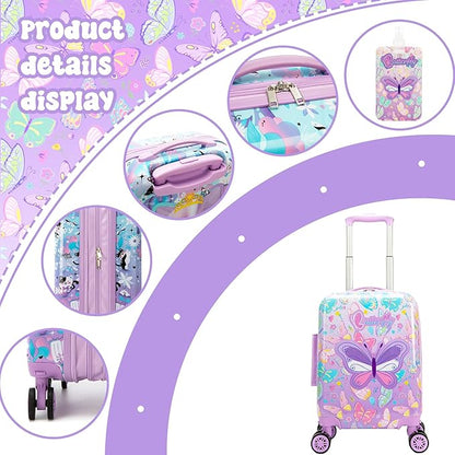 Kid's Luggage Set 2 Piece Suitcase Set 16" Hardside Luggage with Spinner Wheels Girls Carry on Toddler Travel Rolling Suitcase with Neck Pillow Airline Approved