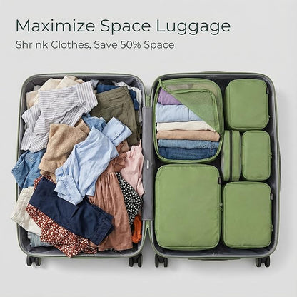 Compression Packing Cubes for Travel, 6-Piece Set (L/M/S), Double-Zip Luggage Organizers with Mesh Panels, Space-Saving Clothes Storage Bags for Suitcase & Carry-On (6 Pack, Forest Green)