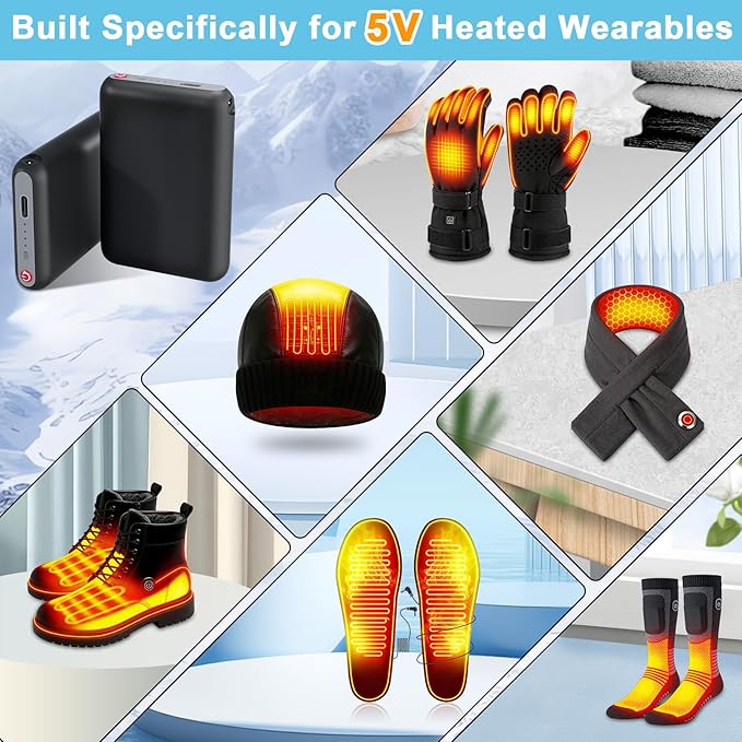 BIAL 2PCS 5V Lithium Polymer Batteries for Heated Gloves, Heated Socks, Heated Slippers, Mini Replacement Rechargeable Batteries, Spare Battery Female DC Jack Compatibility