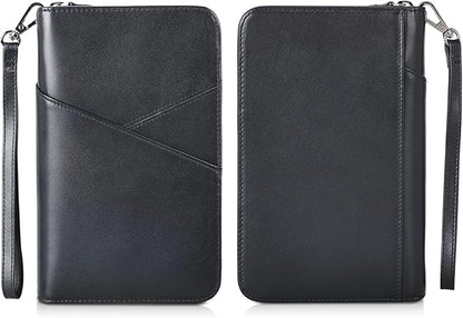 Polare Napa Leather Passport Holder With YKK Zipper RFID Blocking Travel Document Organizer Ticket Holder Cover Case Holds 2 Passports (Black)