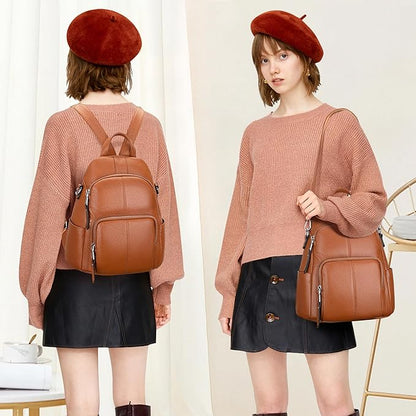 ALTOSY Soft Leather Backpack Purse For Women -theft Backpacks Versatile Shoulder Bag（S81 Brown）