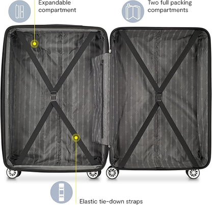 DELSEY PARIS Margot Hardside 3-Piece Set, Expandable Luggage with 4 Spinner Wheels, Lightweight Suitcase, 21" Carry-On, 24" Checked Medium, 28" Checked Large, Black