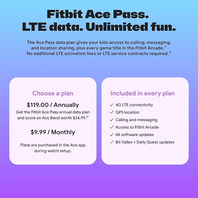 Fitbit Google Ace LTE - Kids Smartwatch with Call, Message, GPS, and Activity-Based Games, Ace Pass Data Plan Required - Mild - Strange Arcade