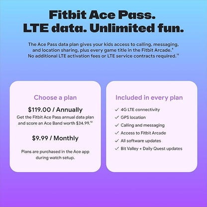 Fitbit Google Ace LTE - Kids Smartwatch with Call, Message, GPS, and Activity-Based Games, Ace Pass Data Plan Required - Mild - Strange Arcade