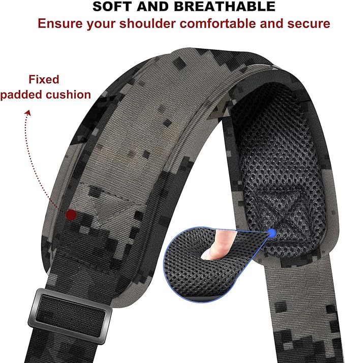 ZINZ 79.5" Universal Strap with Ultra-Thick Fixed Breathable Pad - Adjustable Heavy-Duty Shoulder Strap for Laptop, Crossbody, Luggage, Gym, Camera Bag and More,Camouflage Gray